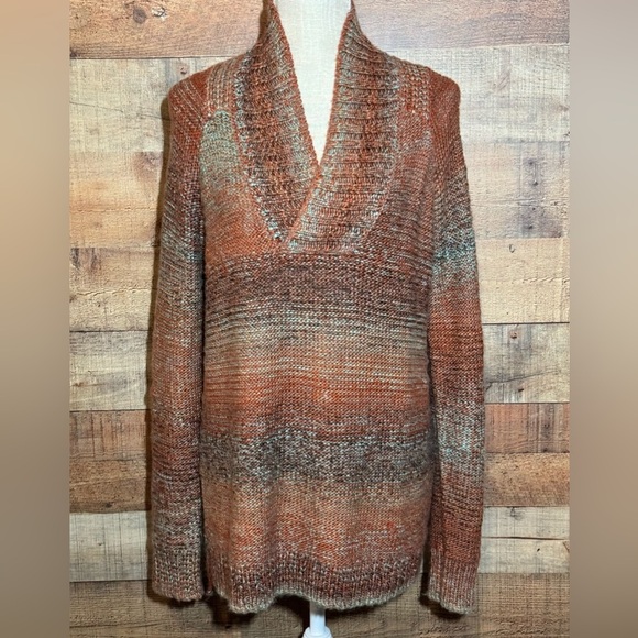 PrAna Women's Claus Orange Sundried V-Neck Ribbed Chunky Knit Sweater size M* - Picture 1 of 9